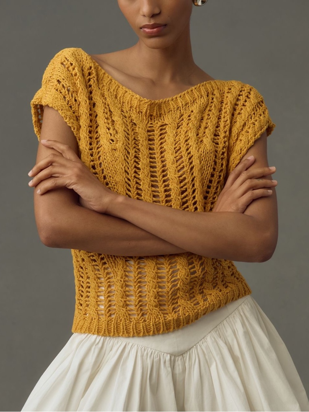 Nwot Mustard Yellow Open-Knit Summer Sweater Top